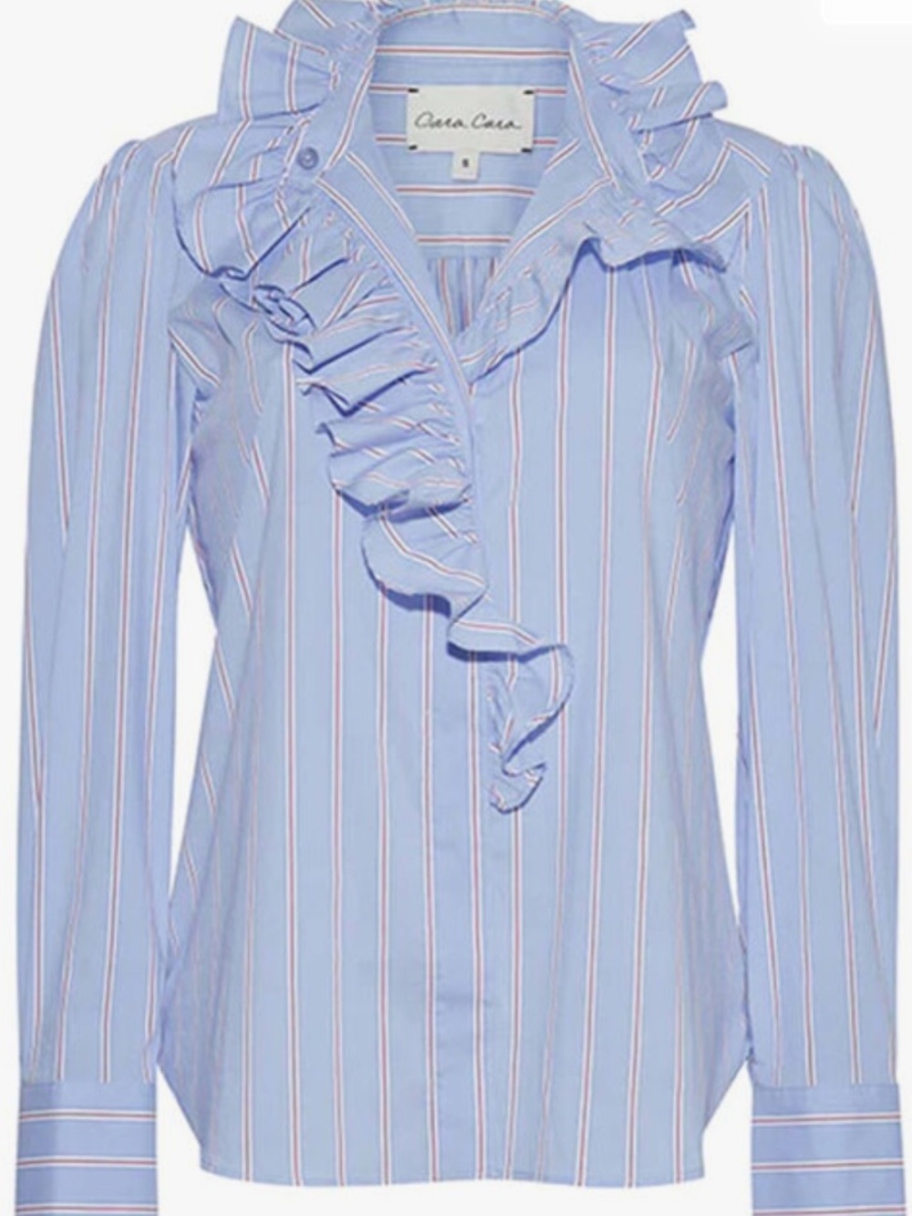 Cara Cara Anne Novelty Stripe Ruffle Blouse XS NWOT